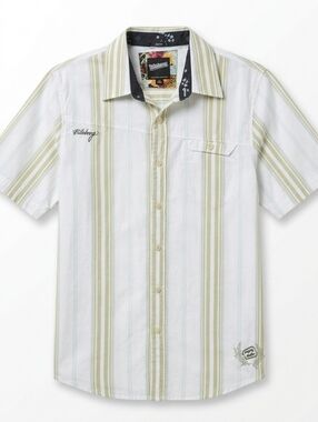 ​Billabong Vintage Striped Button Up Shirt Slim Fit Medium White Tan